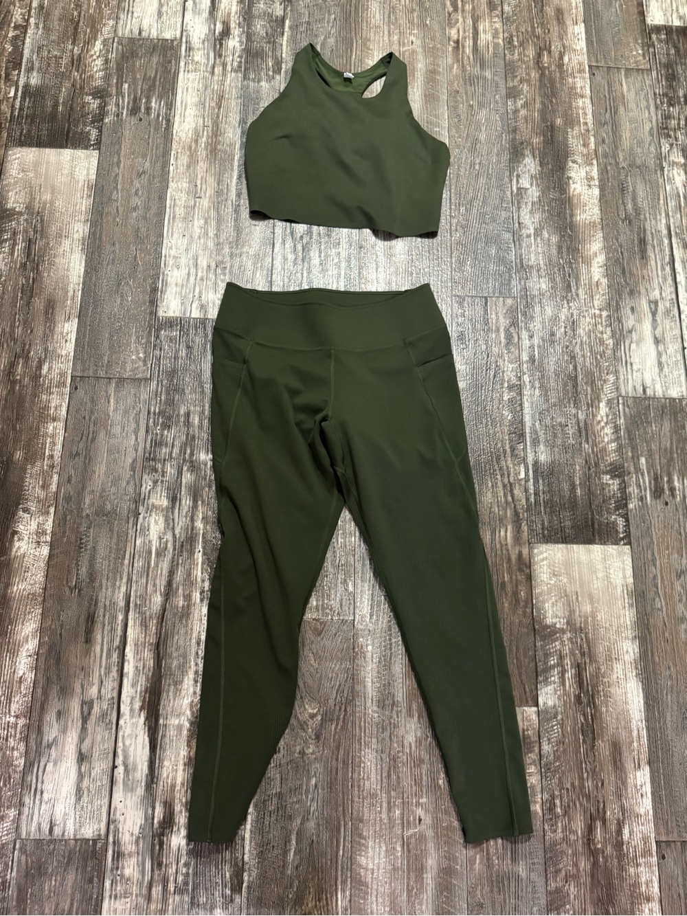Uniqlo Olive Green High-Rise Leggings with Matching Crop Tank